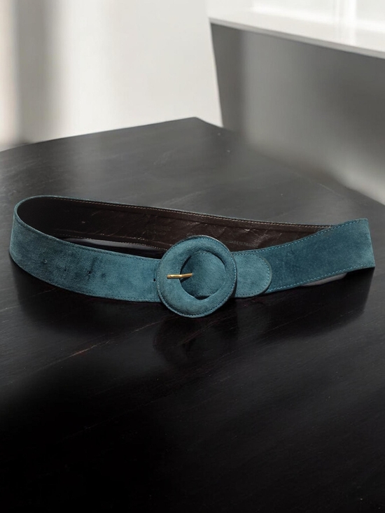 Yves Saint Laurent Accessories - Vintage Yves Saint Laurent Teal Suede Round-Buckle Belt